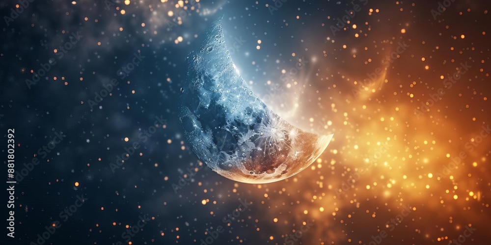 Fototapeta premium A mesmerizing split image of fire and ice with starry backgrounds, depicting the contrast and balance in the cosmos.