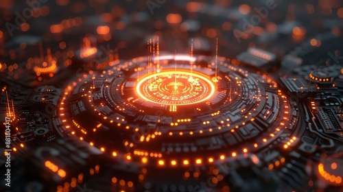 Wallpaper Mural Futuristic digital interface with glowing orange circuits and intricate details, representing advanced technology and innovation. Torontodigital.ca