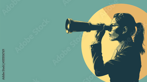 Visionary Businesswoman with Telescope, Symbolizing Leadership, Power, and Foresight in Seizing Opportunities