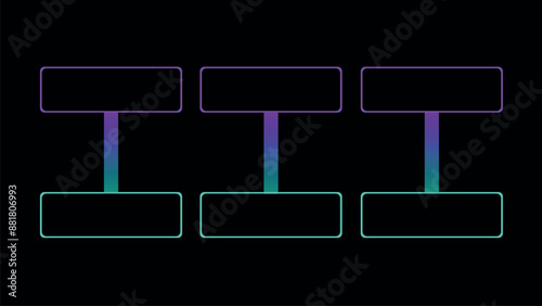 Design element, template for presentation, infographic, layout, mockup, banner. Blocks purple and tourquese. An excellent solution for designers, marketing, advertising. Neon style, sci-fi, cyberpunk