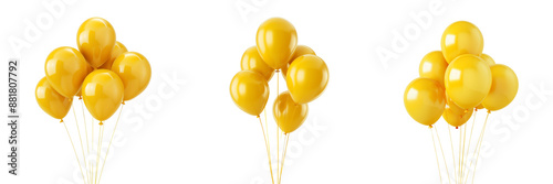 Set of yellow party balloons isolated on transparent background