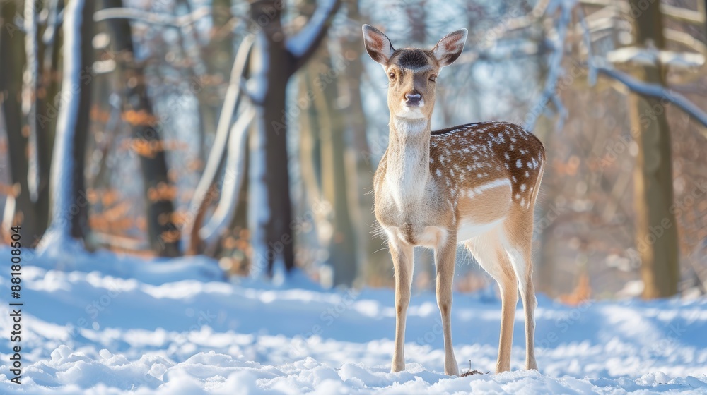 A graceful deer standing in a snowy winter landscape A graceful deer standing in a snowy winter landscape