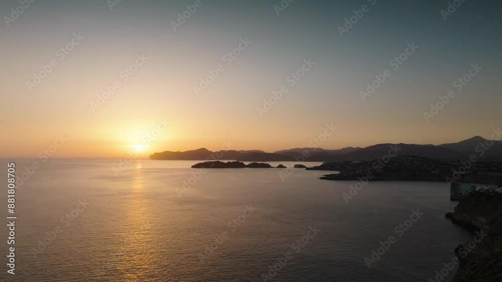 Beautiful aerial sunset over Balearic Islands coastline landscape, Mallorca Beautiful aerial sunset over Balearic Islands coastline landscape, Mallorca
