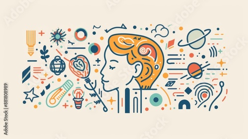 Personal Growth Related Banner Design with Line Icons. Learning, Goals, Creativity, Motivation, Vision, Training, Development