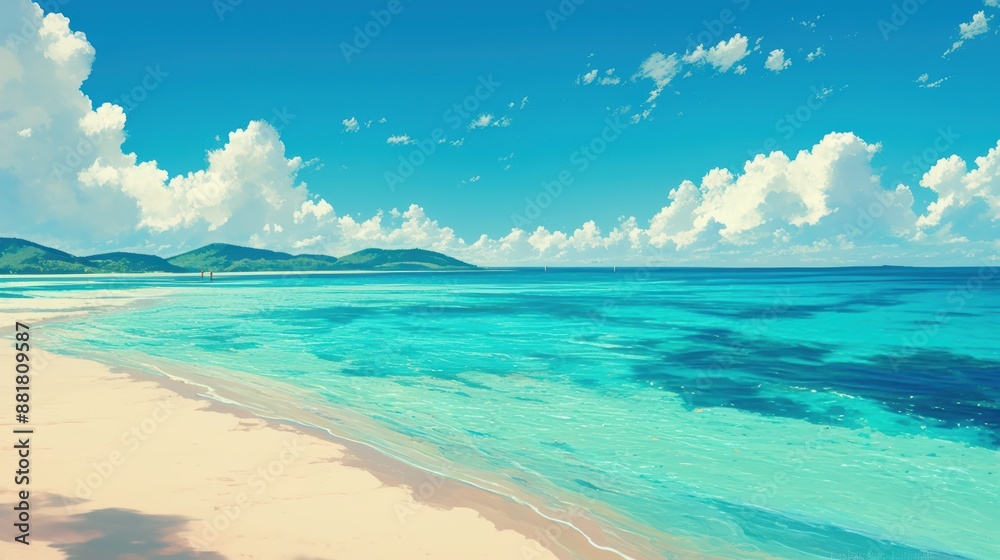 Fototapeta premium A beach with crystal clear waters in the afternoon