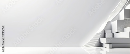 Minimalist white design with geometric shapes and staircase motif  ideal for conveying modernity  elegance  and serene concepts