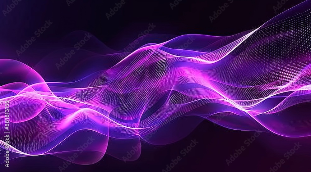 Abstract: A flowing neon light wave with a purple background Abstract: A flowing neon light wave with a purple background