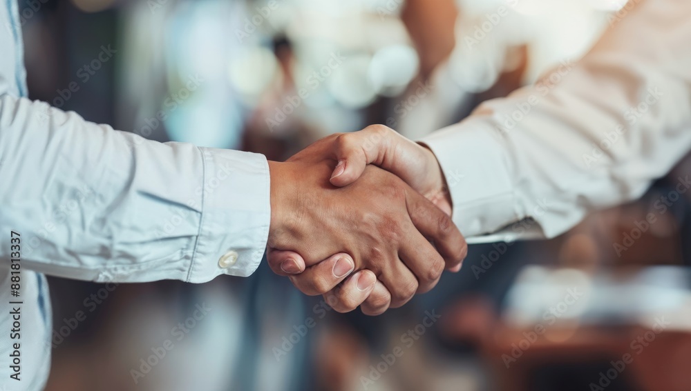 A businessperson shaking hands with a client after closing a successful deal A businessperson shaking hands with a client after closing a successful deal