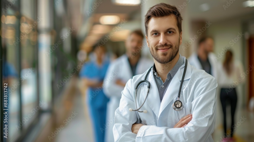 image of confident male doctor in medical uniform. image of confident male doctor in medical uniform.