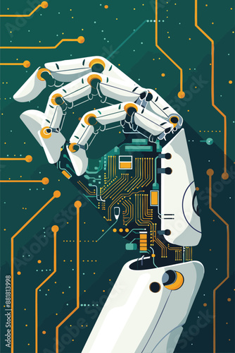 Robotic Hand Holding Processor Chip with AI Word, Generative Artificial Intelligence and Machine Learning Concept