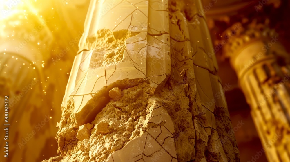 Golden sunlight bathes ancient crumbling pillars in warm, nostalgic(01)