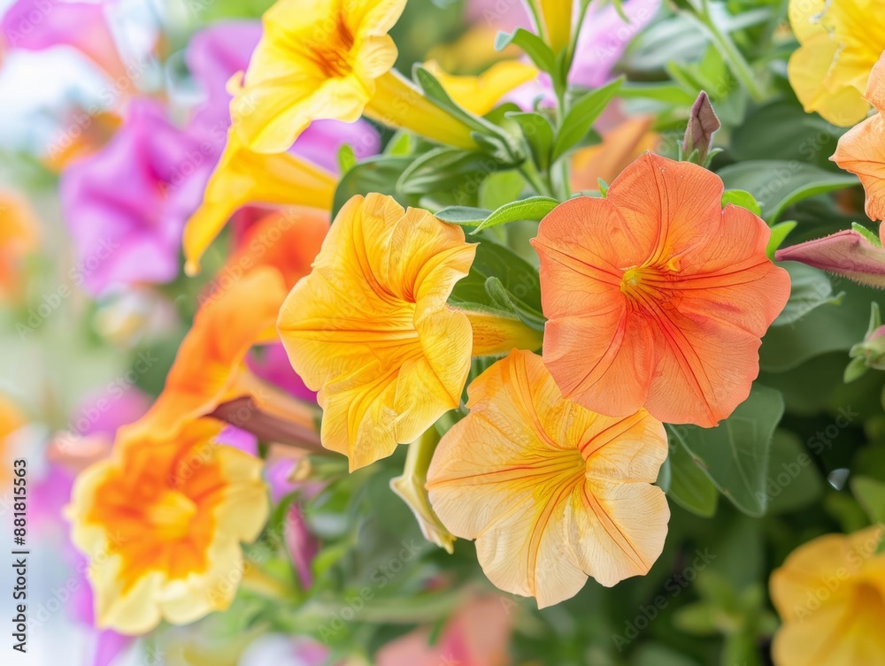 Closeup of vibrant flowers in a bright yard, intricate details, vivid colors, natural light, dynamic scene Closeup of vibrant flowers in a bright yard, intricate details, vivid colors, natural light, dynamic scene
