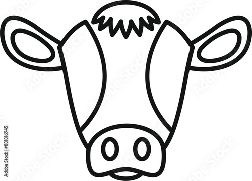 Black and white line art drawing of a cow head looking forward with big ears, logo template, ideal for dairy products