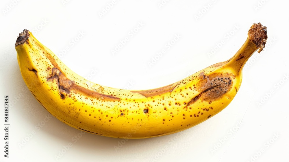 Ripe Yellow Banana with Brown Spots on White Background. Perfect for Smoothies and Baking Ripe Yellow Banana with Brown Spots on White Background. Perfect for Smoothies and Baking