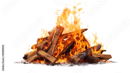 Campfire flames isolated on transparent background