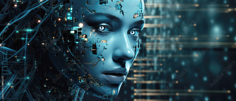 generated illustration of beautiful female robot with artificial intelligence