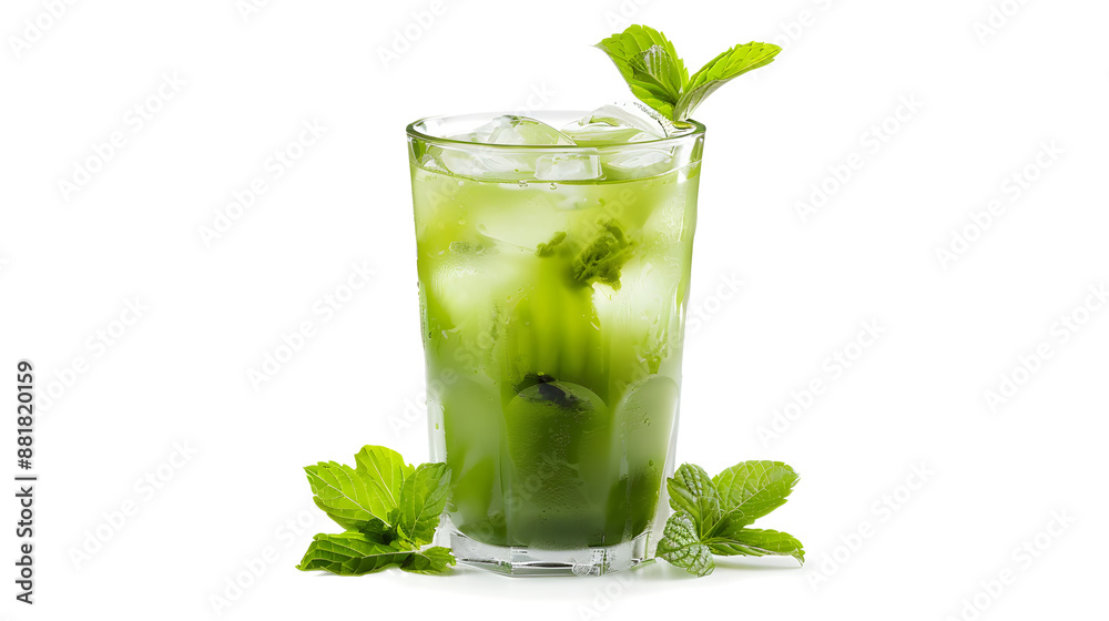 Iced Matcha green tea on glass isolated white background. Iced Matcha green tea on glass isolated white background.