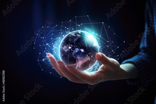 generated illustration of world connection globe in hand