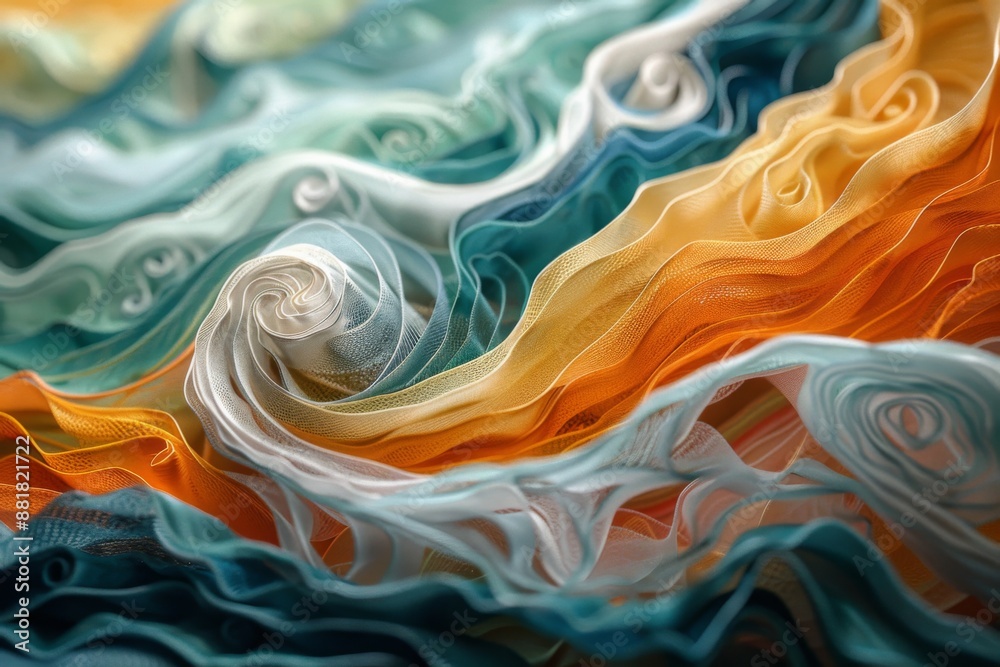 Obraz premium Abstract Swirls of Orange, Blue and White Fabric