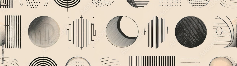 Hand drawn abstract minimal element mid century vector set. Aesthetic contemporary stripe line art, geometric shape in monochrome, black and white Hand drawn abstract minimal element mid century vector set. Aesthetic contemporary stripe line art, geometric shape in monochrome, black and white