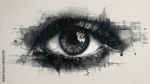 Minimalist black and white eye logo on plain background.