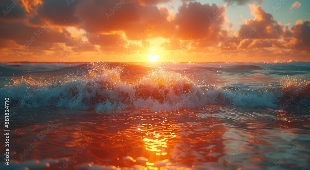 Photorealistic sunset beach surf with sun reflection. Photorealistic sunset beach surf with sun reflection.