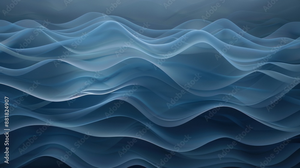 Fototapeta premium Graceful blue waves overlap, creating a mesmerizing abstract background with a soothing feel. Gentle curves and flowing lines form a modern design evoking energy and fluidity