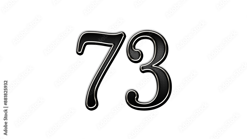 black metal 3d design of number 73 on white background. black metal 3d design of number 73 on white background.