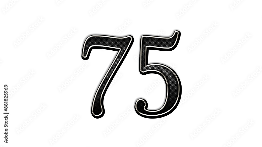 Naklejka premium black metal 3d design of number 75 on white background.