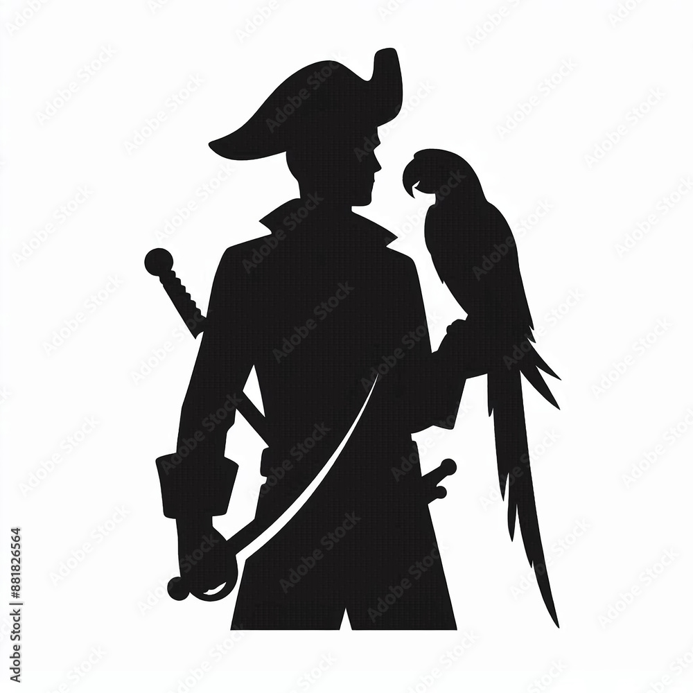 Black silhouette of a pirate with a parrot Black silhouette of a pirate with a parrot