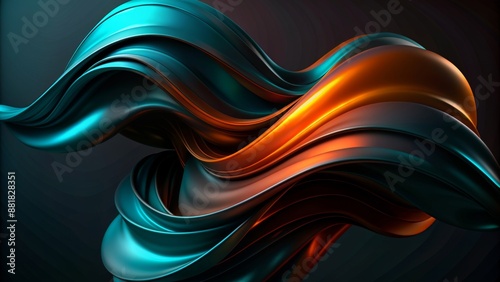 A vibrant and fluid abstract form is set against a dark background. 