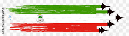Equatorial Guinea flag with military fighter jets isolated background. vector illustration