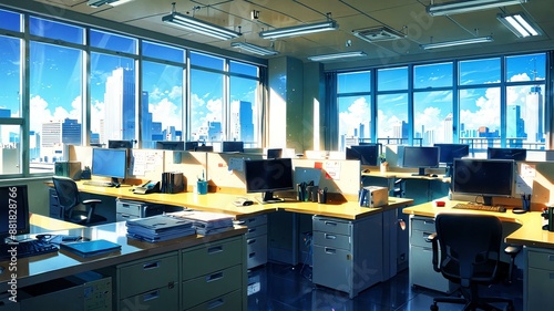 vibrant bright office anime background