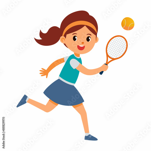 A teenage girl is playing tennis ball vector illustration on white background 