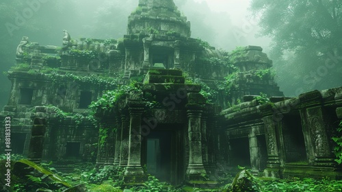 Ancient Temple Enveloped in Mist