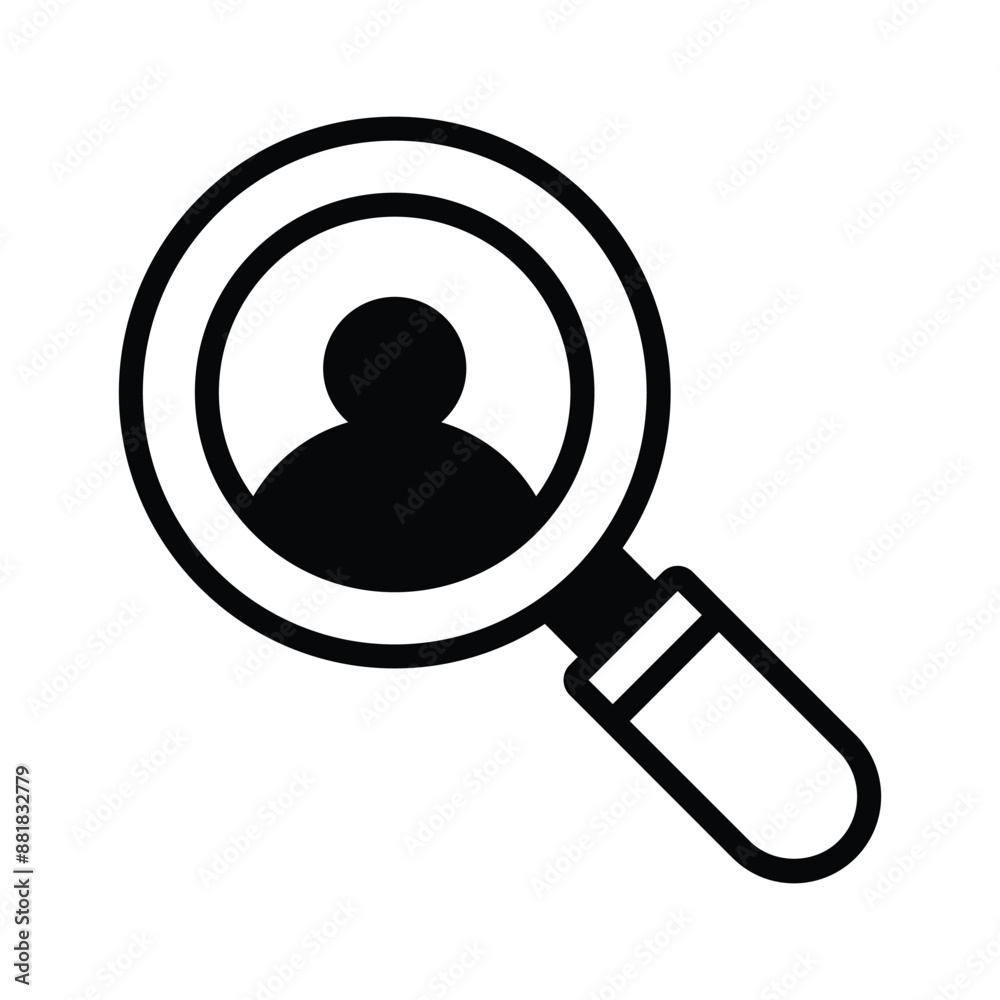 Person with magnifier showing concept vector of recruitment, employee search icon Person with magnifier showing concept vector of recruitment, employee search icon