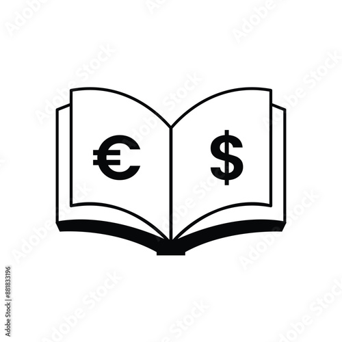 An open book with a bookmark shaped like a currency symbol, representing financial education