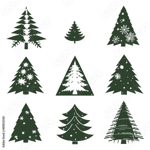 Merry Chrismas tree icon set on gray background vector illustration flat desingAdobe Illustrator Artwork