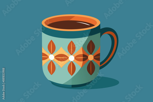 Mug of coffee, outside designed with pattern, vector illustration  photo