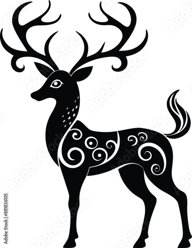 decorative deer illustration. wildlife, mammal, forest, buck, stag, male, background, antlers, fauna, brown, 