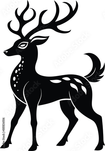 decorative deer illustration. wildlife, mammal, forest, buck, stag, male, background, antlers, fauna, brown, 
