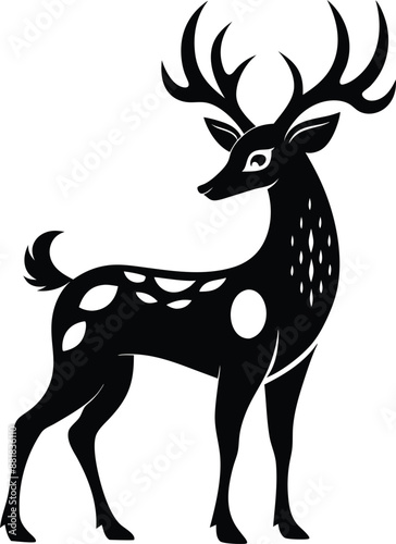 decorative deer illustration. wildlife, mammal, forest, buck, stag, male, background, antlers, fauna, brown, 