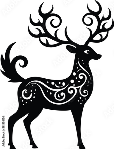 decorative deer illustration. wildlife, mammal, forest, buck, stag, male, background, antlers, fauna, brown, 