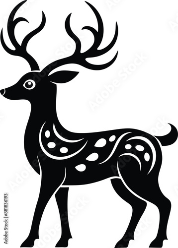 decorative deer illustration. wildlife, mammal, forest, buck, stag, male, background, antlers, fauna, brown, 
