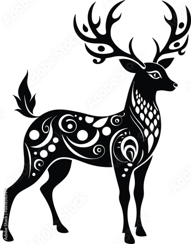 decorative deer illustration. wildlife, mammal, forest, buck, stag, male, background, antlers, fauna, brown, 