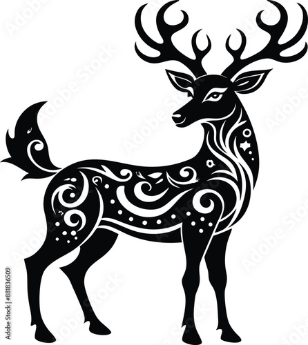 decorative deer illustration. wildlife, mammal, forest, buck, stag, male, background, antlers, fauna, brown, 