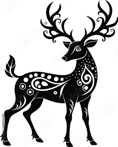 decorative deer illustration. wildlife, mammal, forest, buck, stag, male, background, antlers, fauna, brown, 