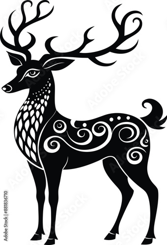 decorative deer illustration. wildlife, mammal, forest, buck, stag, male, background, antlers, fauna, brown, 