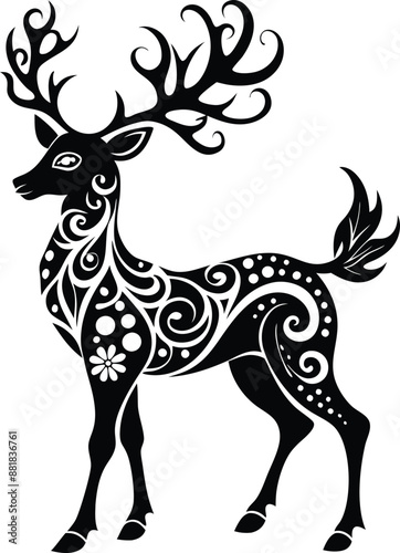 decorative deer illustration. wildlife, mammal, forest, buck, stag, male, background, antlers, fauna, brown, 