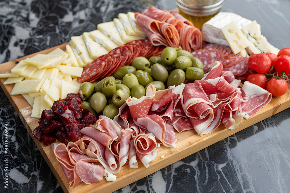 Arrange a charcuterie board with cured meats, cheeses, and accompaniments Arrange a charcuterie board with cured meats, cheeses, and accompaniments